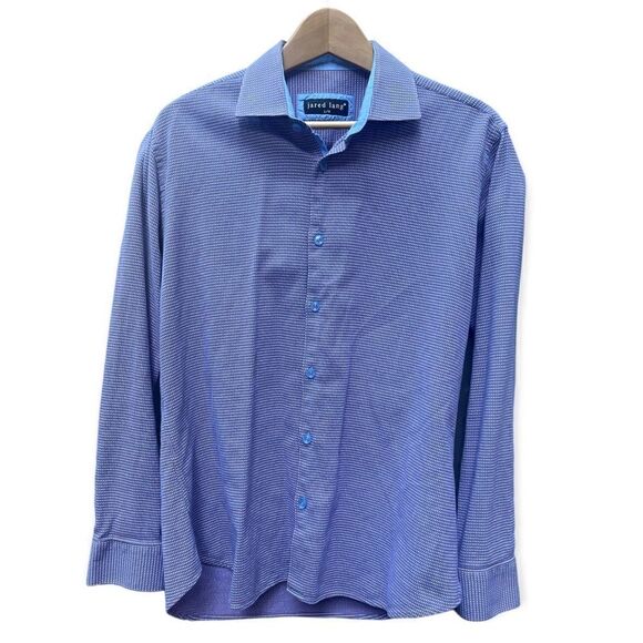 JARED LANG PURPLE ORANGE GEO PRINT CHAMBRAY BUTTON DOWN LONG SLEEVE SHIRT SIZE L - Picture 1 of 17